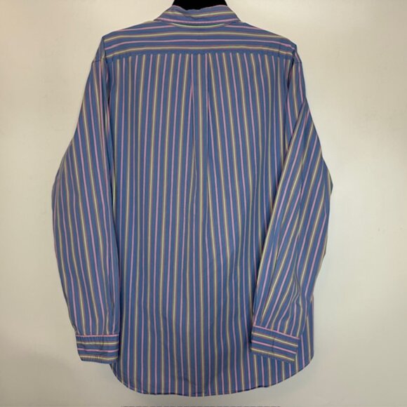 Ralph Lauren Dress Shirt Men's 16 1/2, 34/35 Blue Yellow Stripe Classic Fit - Picture 10 of 10